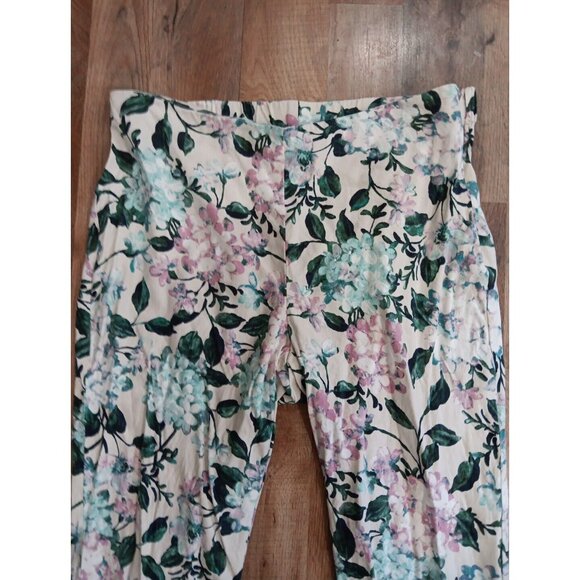 J Jill Pants Women M White‎ Blue Floral Linen Cropped Capri Elastic Waist Beachy - Picture 2 of 9